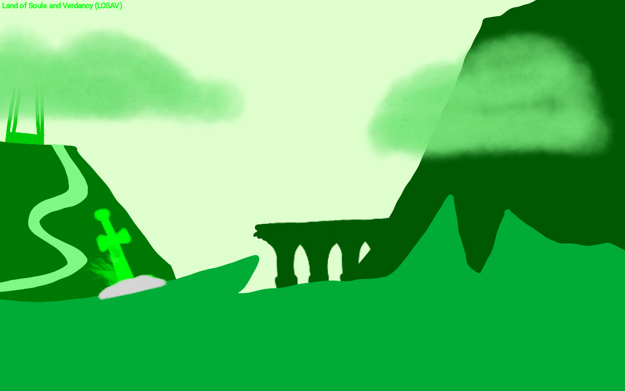 A landscape of green with a few structures in the back.